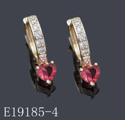 E19185-4 - 18K Gold Plated Brass Ruby Red Heart CZ Huggie Hoop Earrings | Pave CZ Leverback Huggie Earrings with Ruby Heart Charm