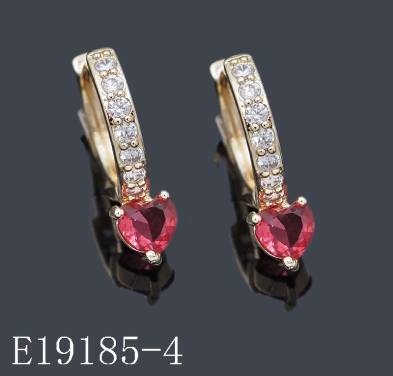 E19185-4 - 18K Gold Plated Brass Ruby Red Heart CZ Huggie Hoop Earrings | Pave CZ Leverback Huggie Earrings with Ruby Heart Charm