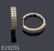 E19255 - 18K Gold Plated Brass Champagne Gold CZ Double Row Huggie Hoop Earrings | Warm Champagne Cubic Zirconia Leverback Huggie Earrings