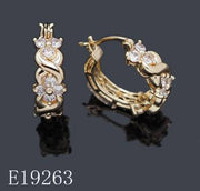 E19263 - 18K Gold Plated Brass Intertwined Floral CZ Huggie Hoop Earrings | Woven Swirl Flower Leverback Huggie Earrings