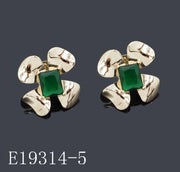 E19314-5 - 18K Gold Plated Brass Emerald Green CZ Four-Petal Flower Stud Earrings | Radiant Cut Gemstone Floral Earrings