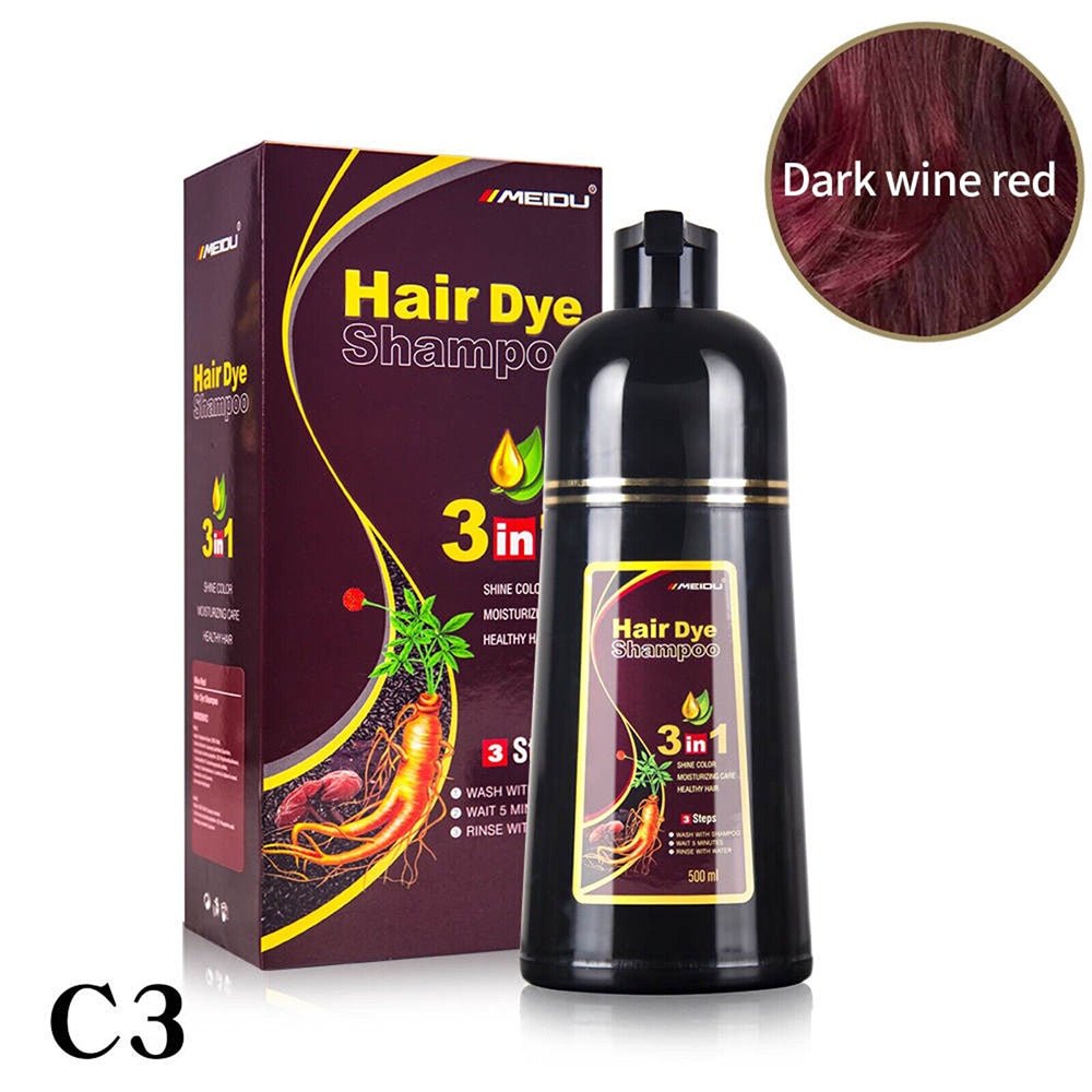 Meidu 3 - in - 1 Dark Wine Red Hair Dye Shampoo – Deep Color, Herbal Care & Shine - TRUECOLOR WHOLESALE