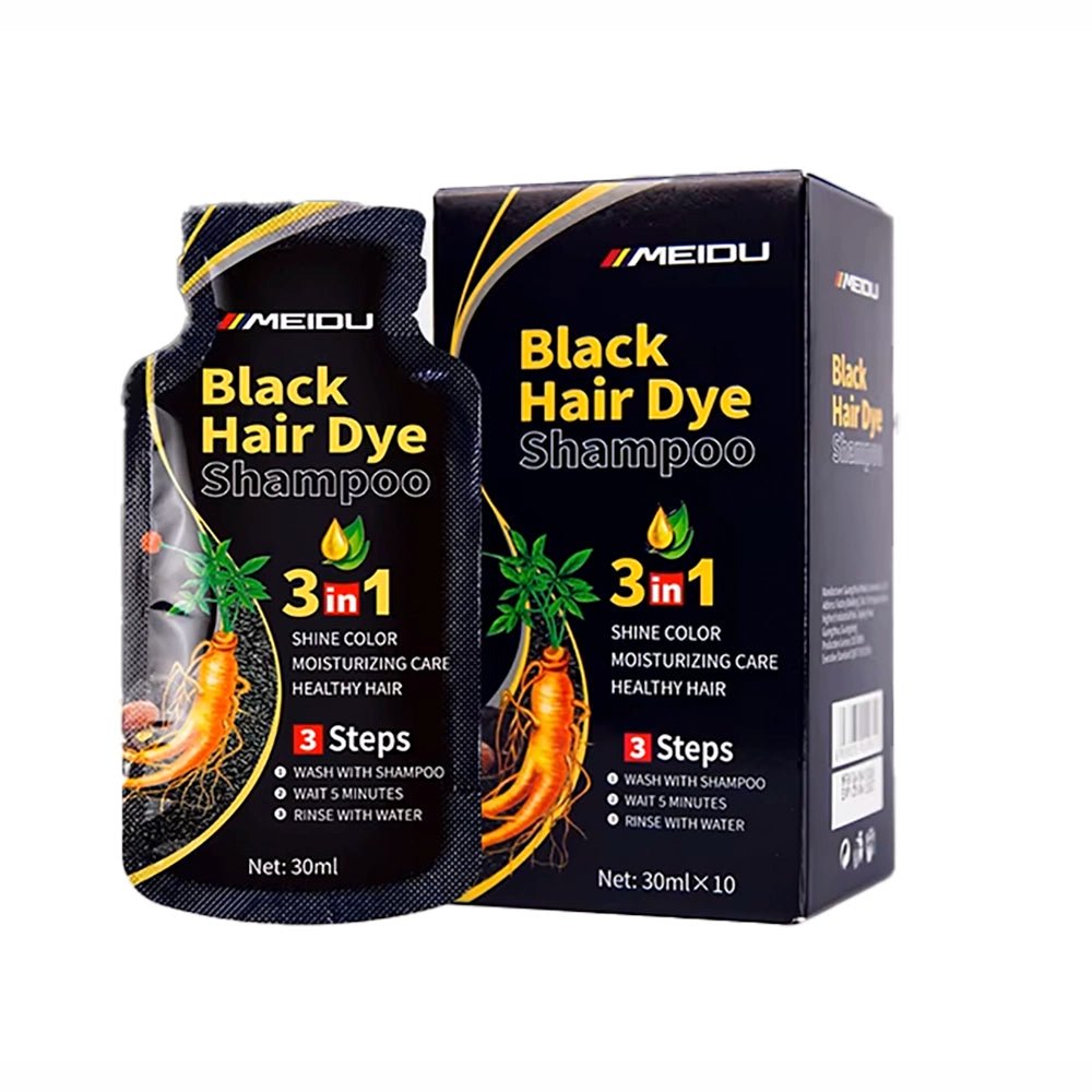 Meidu 3 - in - 1 Black Hair Dye Shampoo – 30ml Travel Size | Fast Herbal Color - TRUECOLOR WHOLESALE