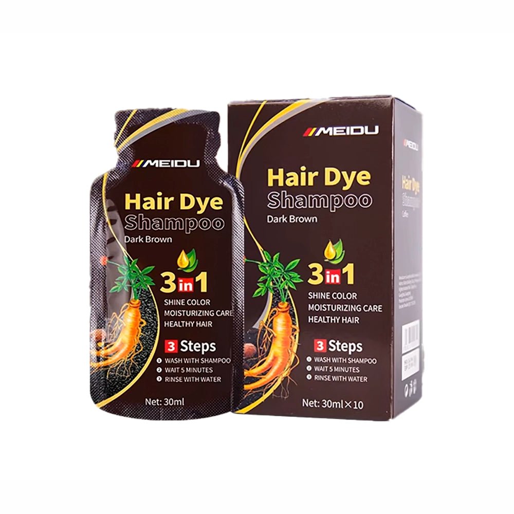 Meidu 3 - in - 1 Dark Brown Hair Dye Shampoo – 30ml Travel Size | Fast Herbal Color - TRUECOLOR WHOLESALE