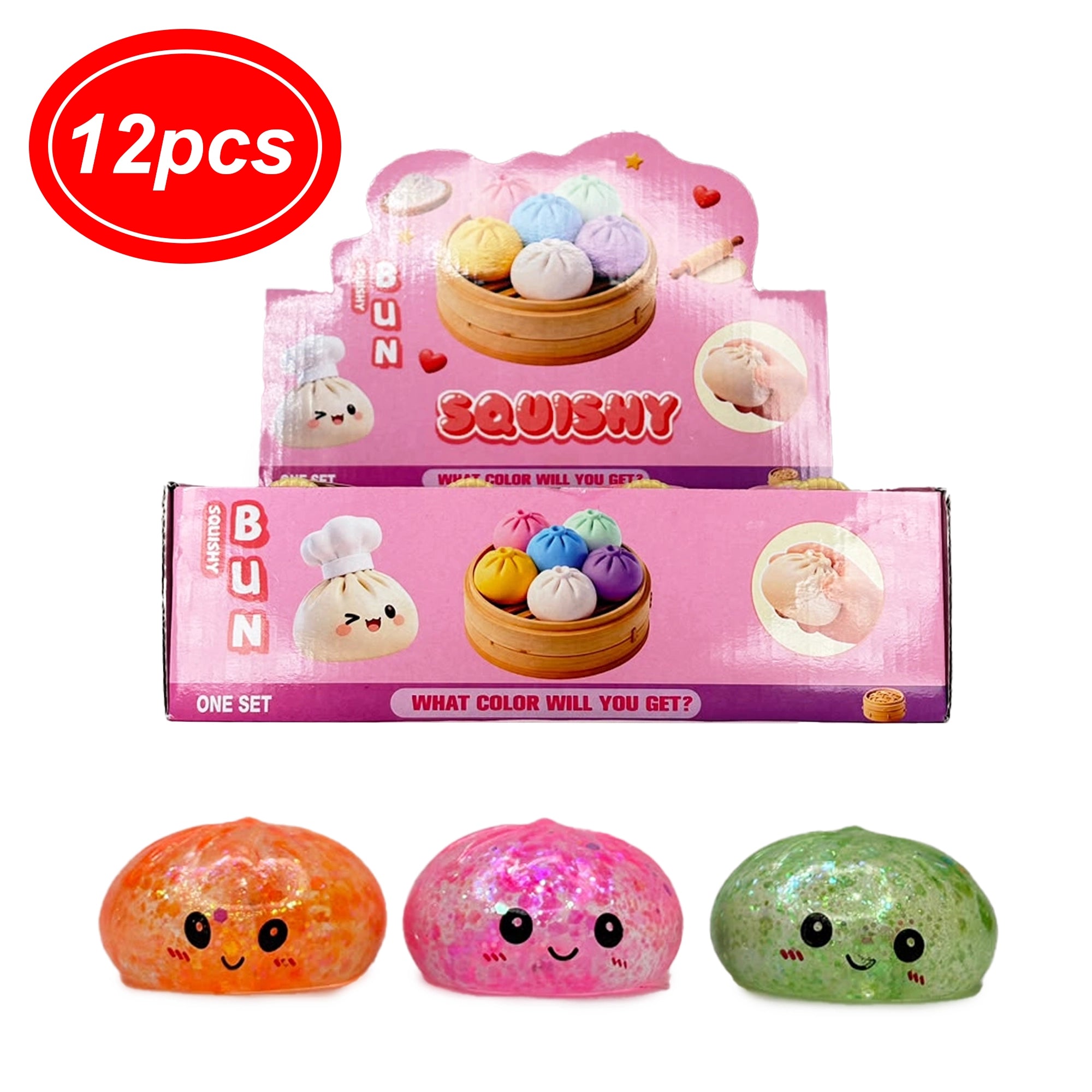 Cute Bao Bun Squishy Toy Set (3-Pack) – Mini dumplings Glittery, Slow-Rising Kawaii Dumpling Stress Relief Fidget Toys for Kids & Adults