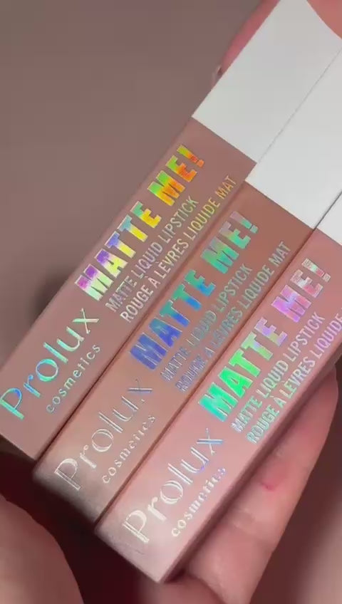 Load video: Prolux Cosmetics Matte Me! Liquid Lipstick Display – Nudes