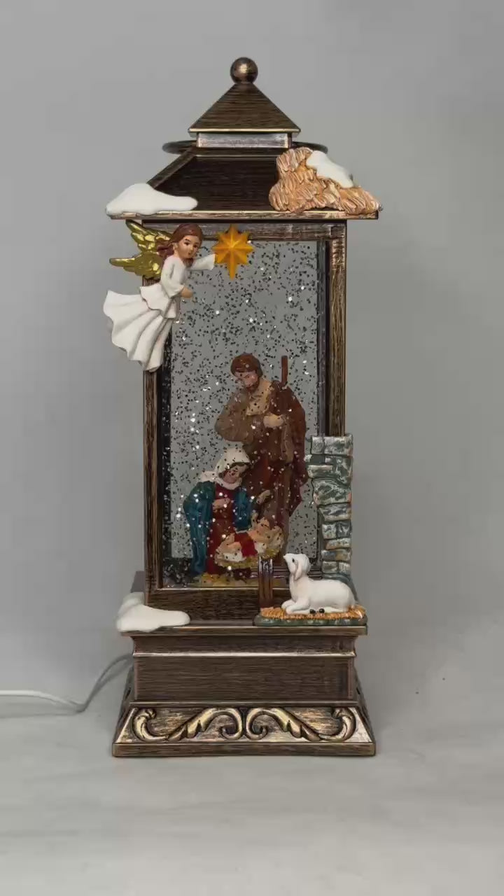 Load video: 2pc/Box Nativity Scene LED Snow Globe Lantern - &quot;A Silent Night Glow&quot;