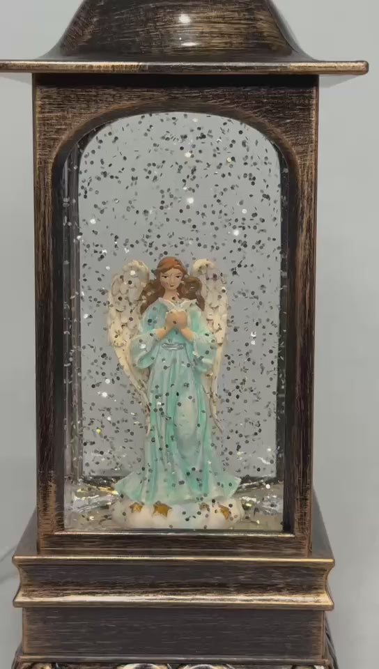 Load video: 2pc/Box Deluxe Lighted Musical Snow Water Lanterns | Angel | Vintage Look