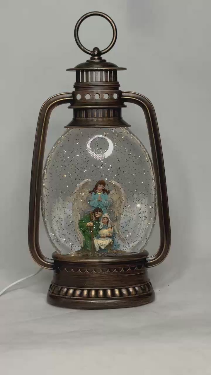 Load video: 2pc/Box Vintage Nativity Swirling Glitter Water Lantern | LED Christmas Decor