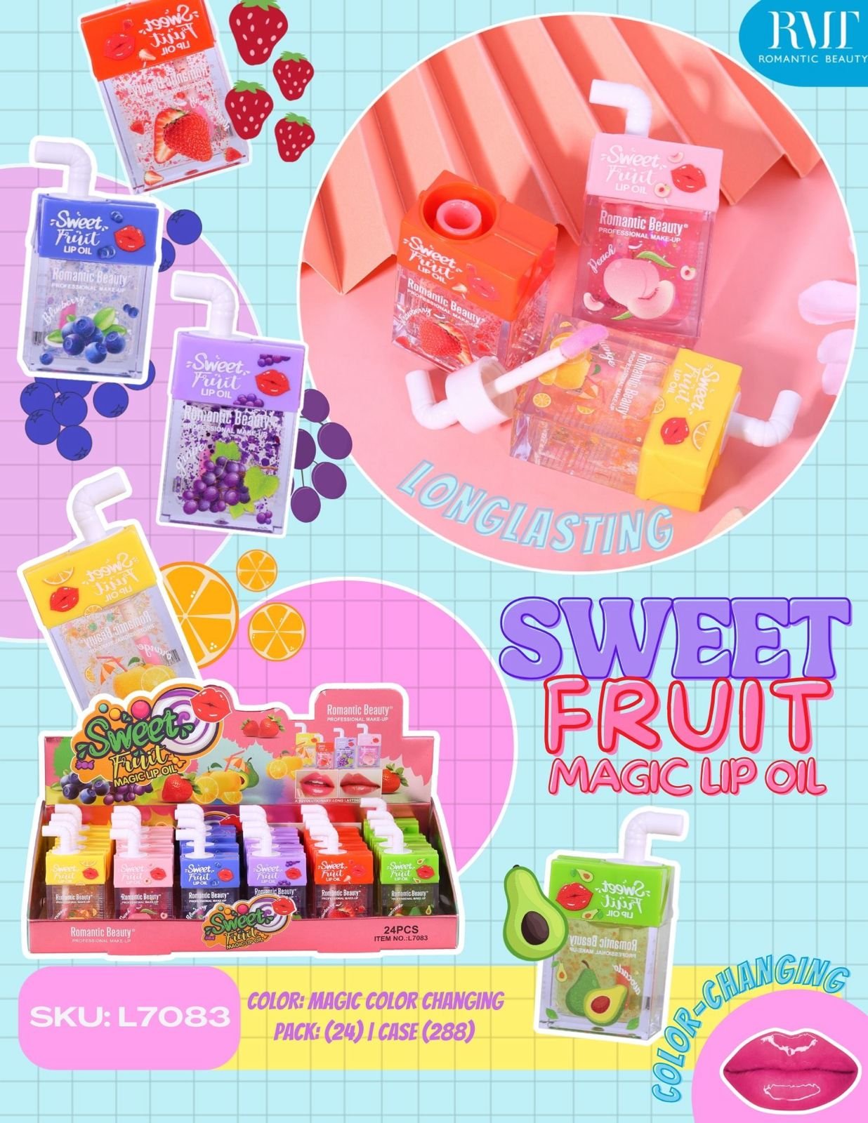 ROMANTIC BEAUTY - Sweet Fruit Juice Magic Lip Oil - TRUECOLOR WHOLESALE