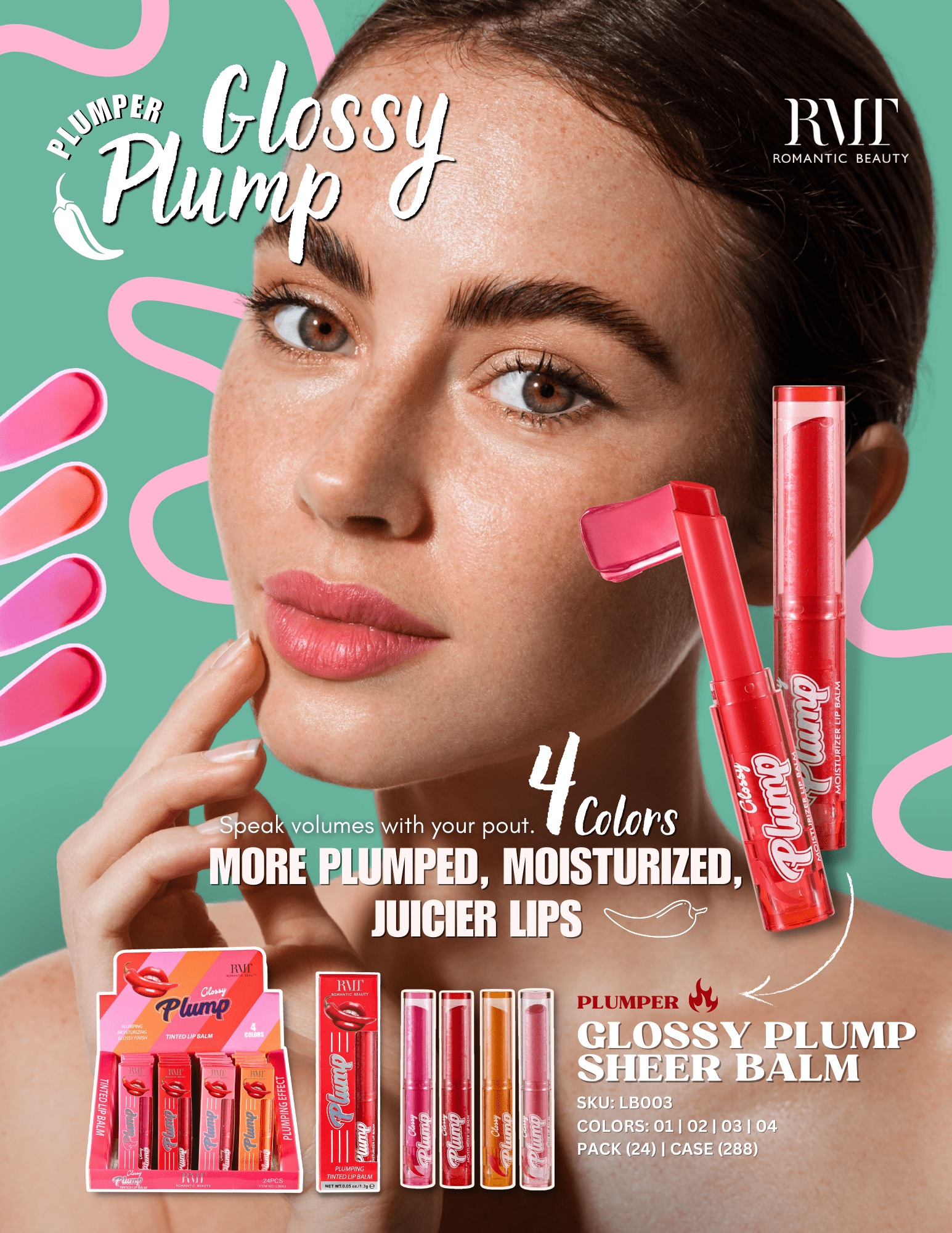 Romantic Beauty - Glossy Plump Tinted Lip Balm - TRUECOLOR WHOLESALE